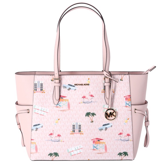 3 Michael Kors Gilly Large Tote Light Powder Blush Pink MK Miami Beach - Picture 6 of 8